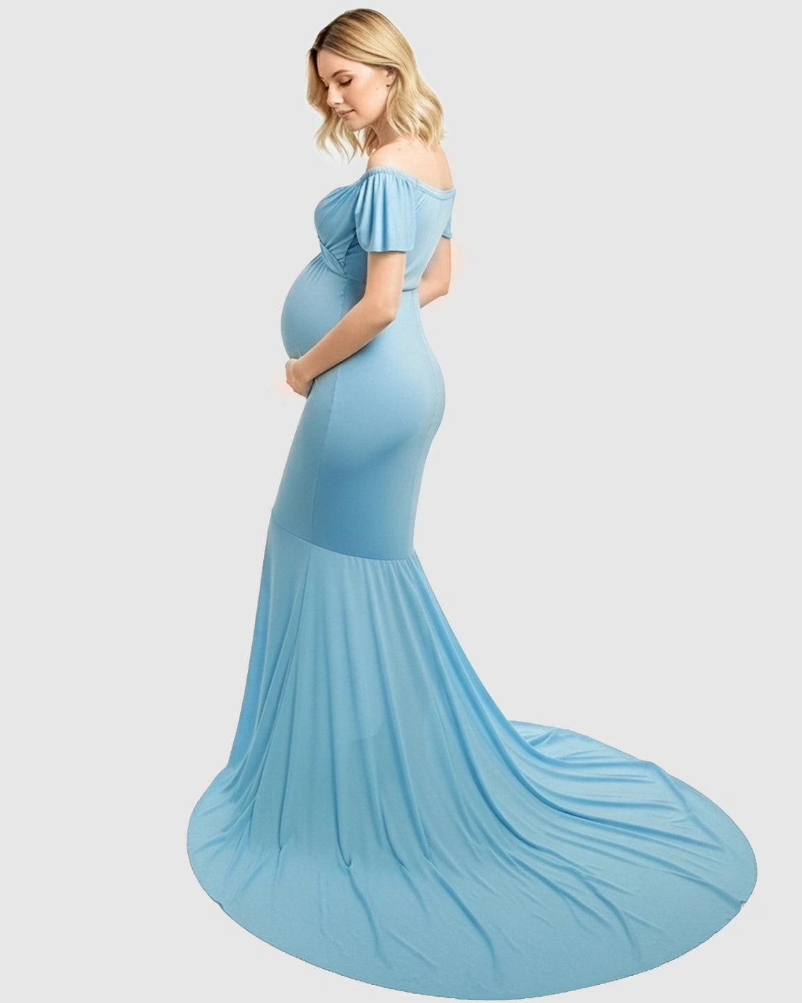 Off-Shoulder Fitted Mermaid Style Maternity Photoshoot Gown