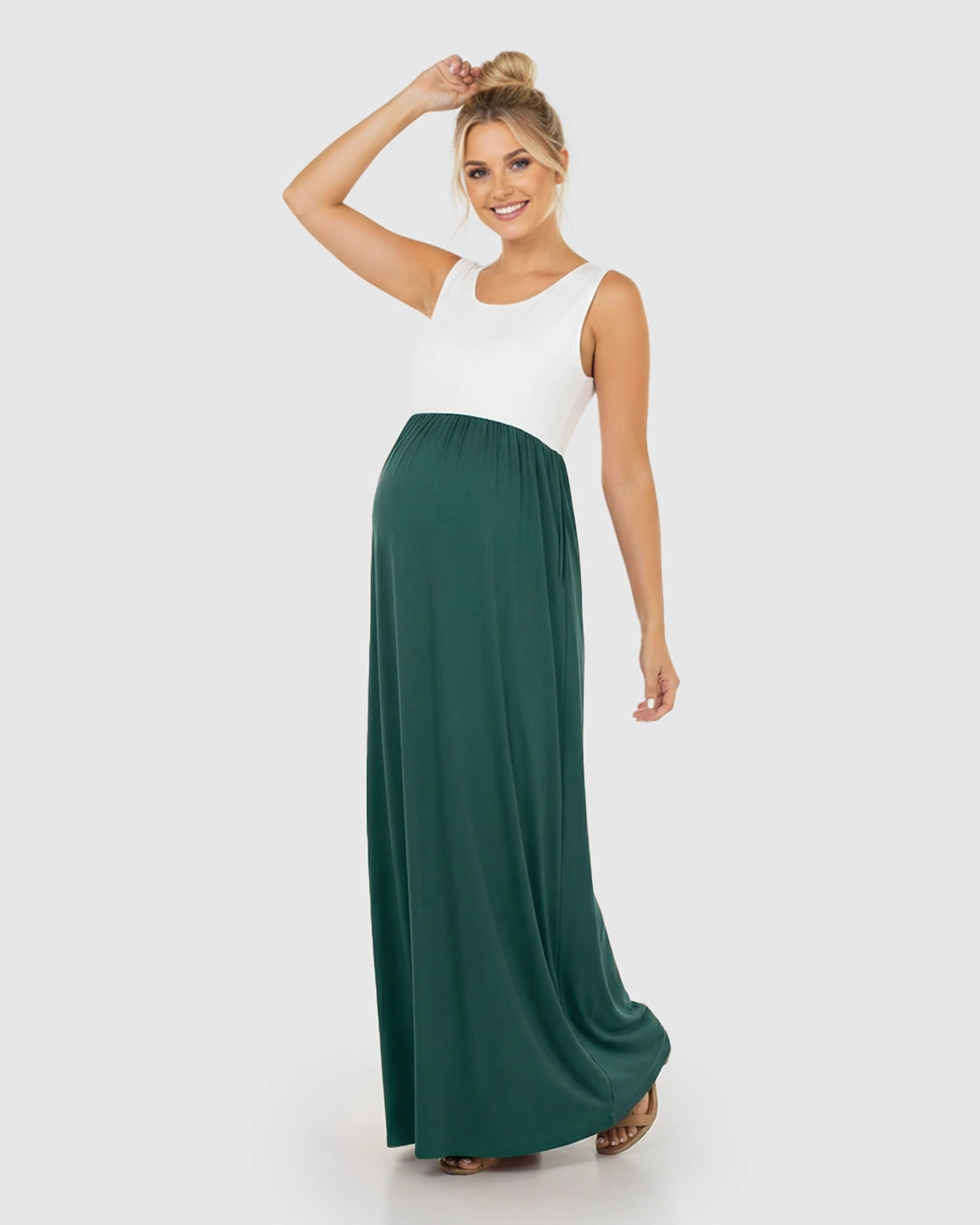 Colorblock High-Waisted Maternity Maxi Dress
