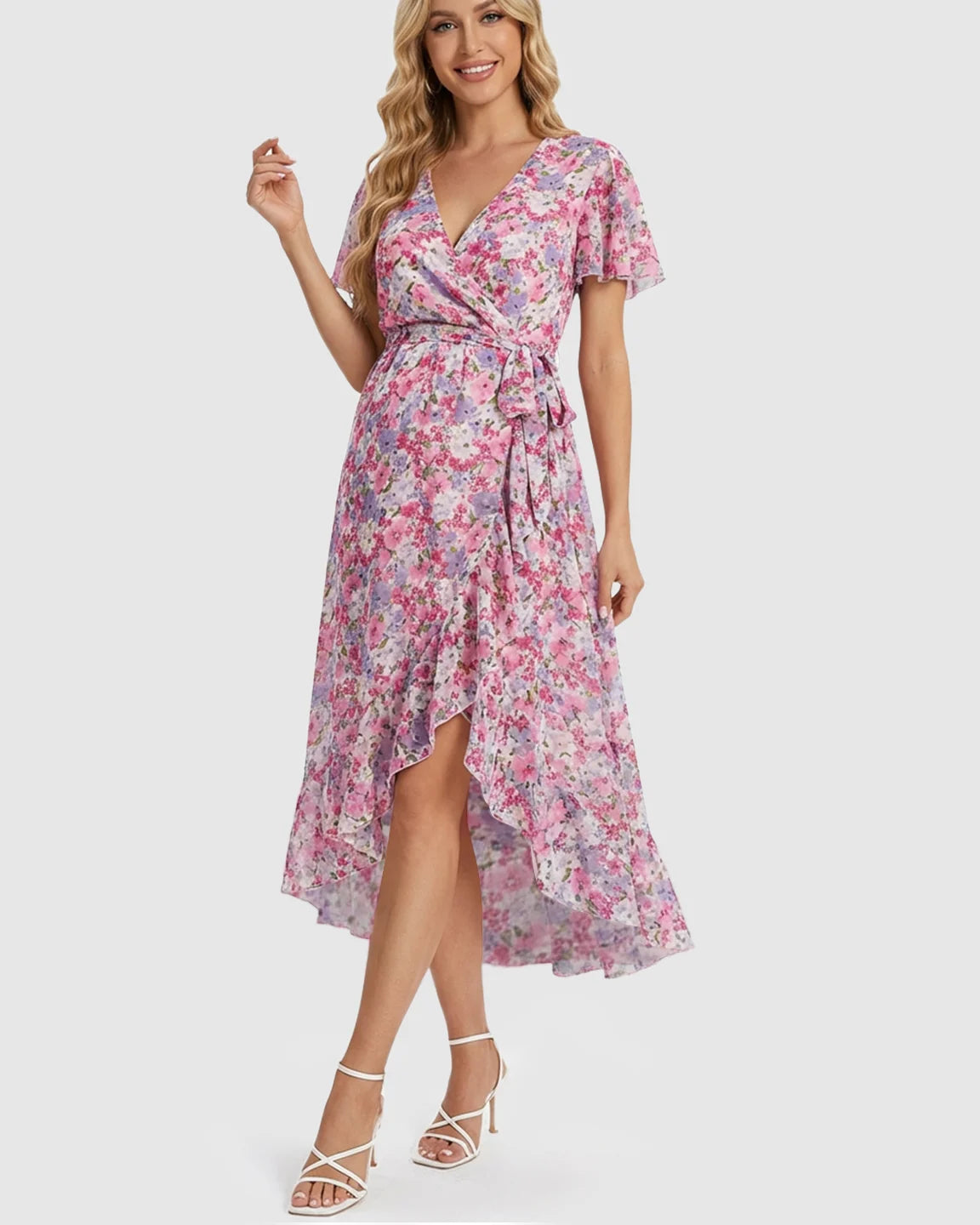 Floral V-neck Ruffled Hem Maternity Midi Dress
