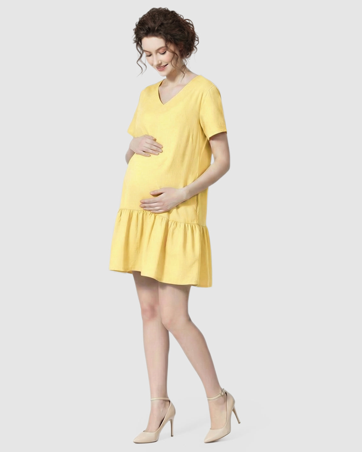 Ruffled Hem A-line Maternity & Nursing Dress