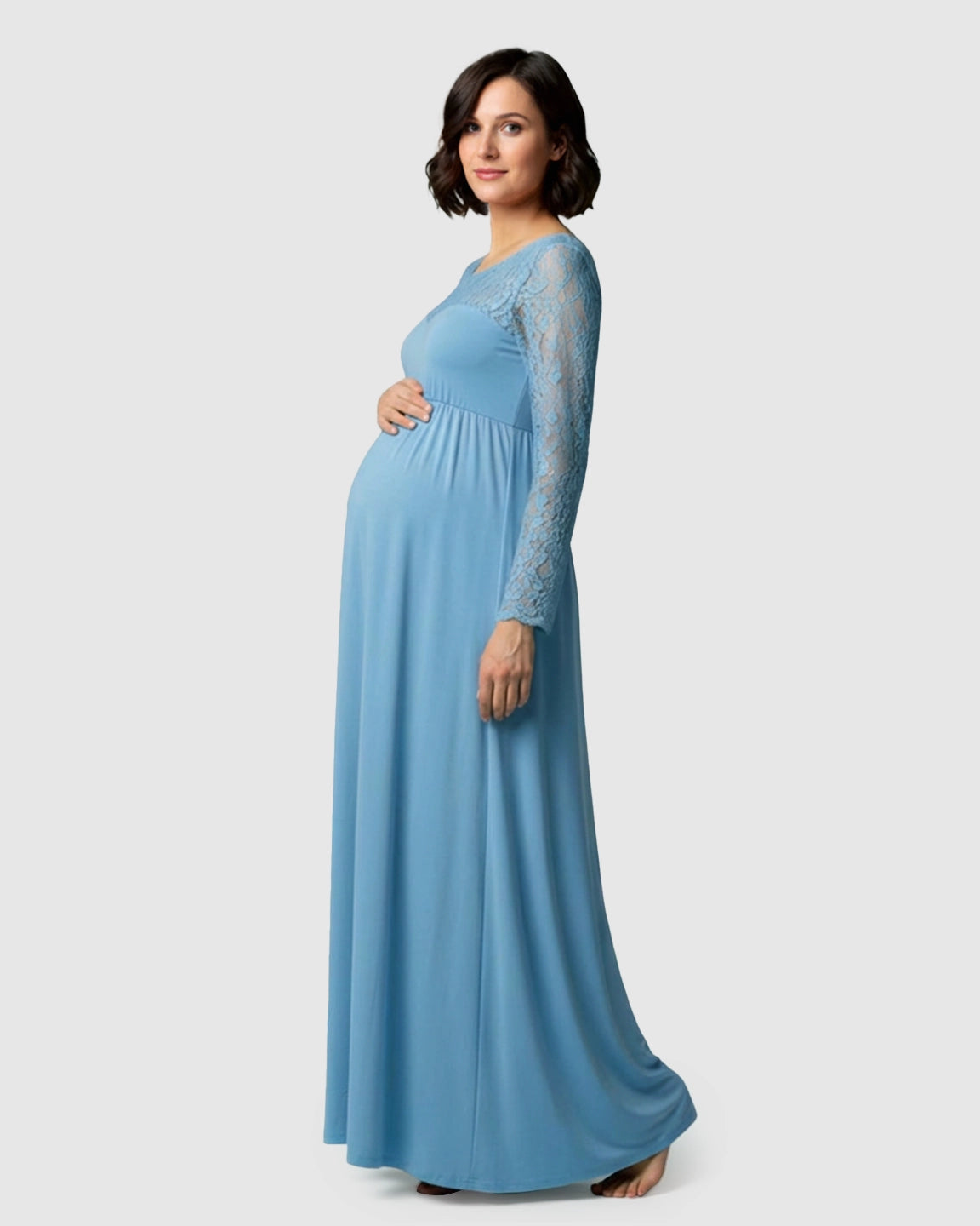 Elegant Lace Floor-Length Maternity Photoshoot Dress