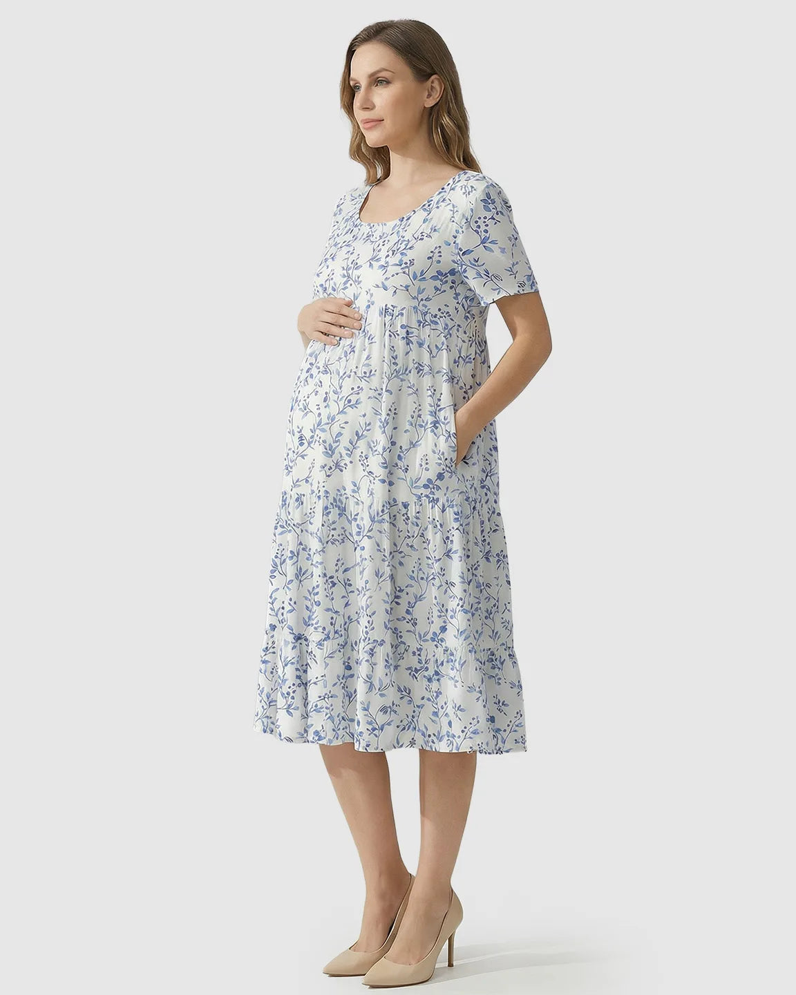 Empire Waist Tiered Maternity Midi Dress