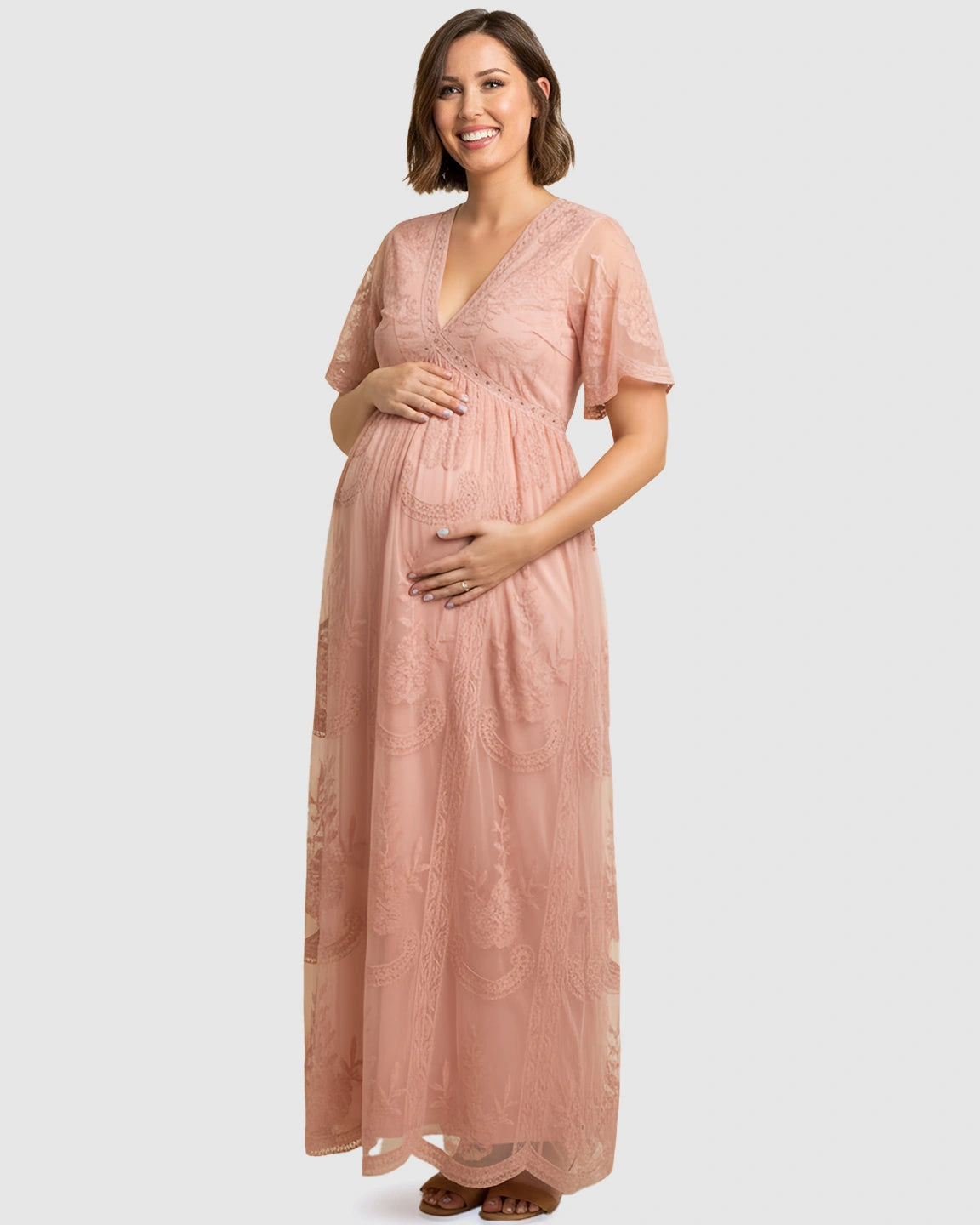 Lace Overlay Boho Maternity Maxi Dress