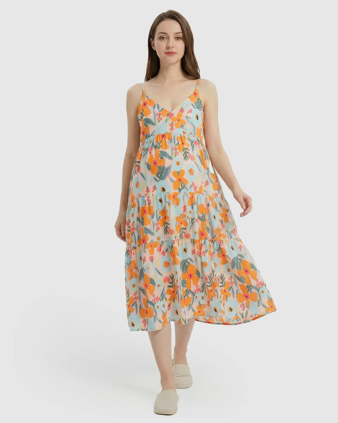 Spaghetti Strap Large Floral Print Maternity Nightdress