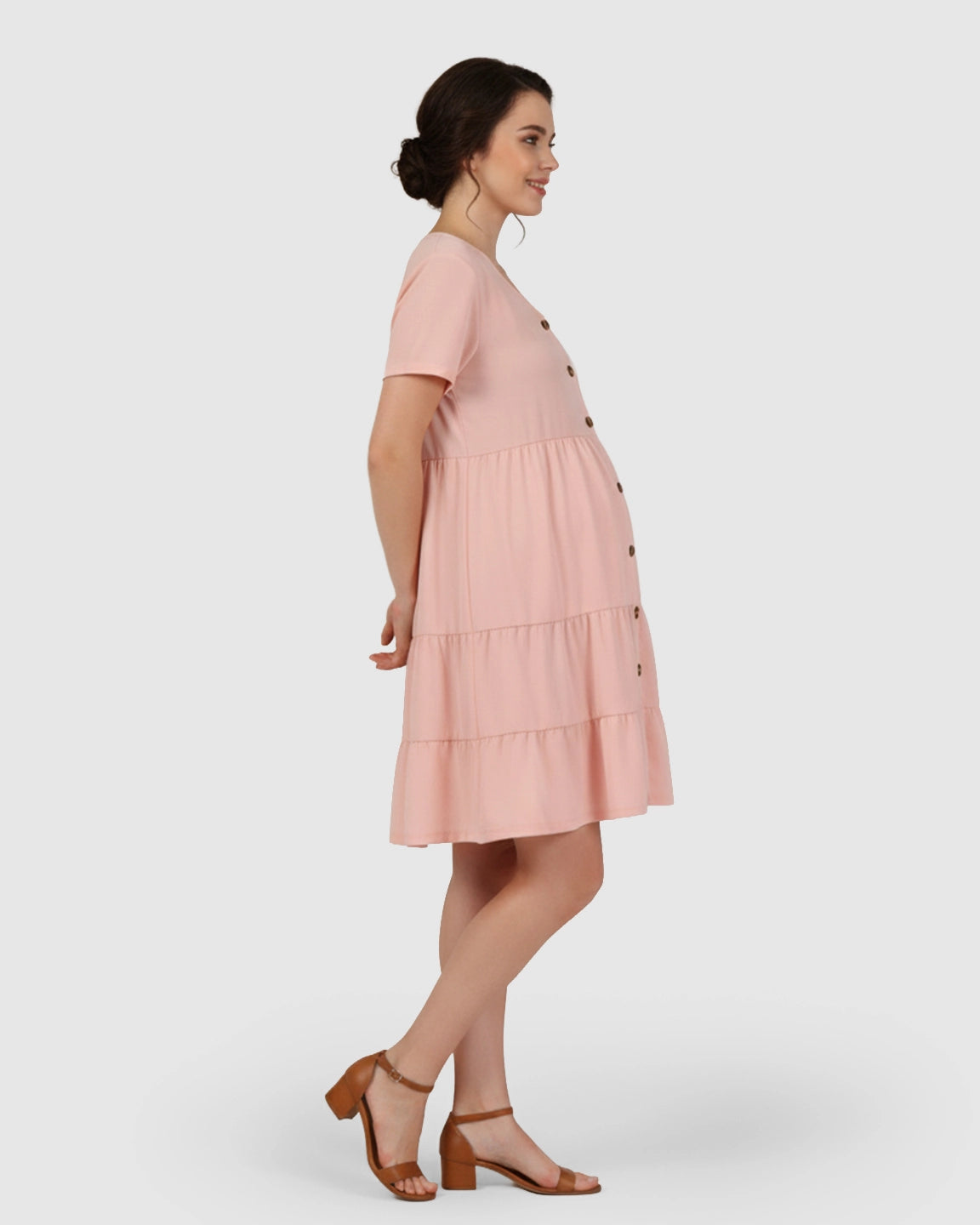 Button-Up Tiered Maternity Mini Dress
