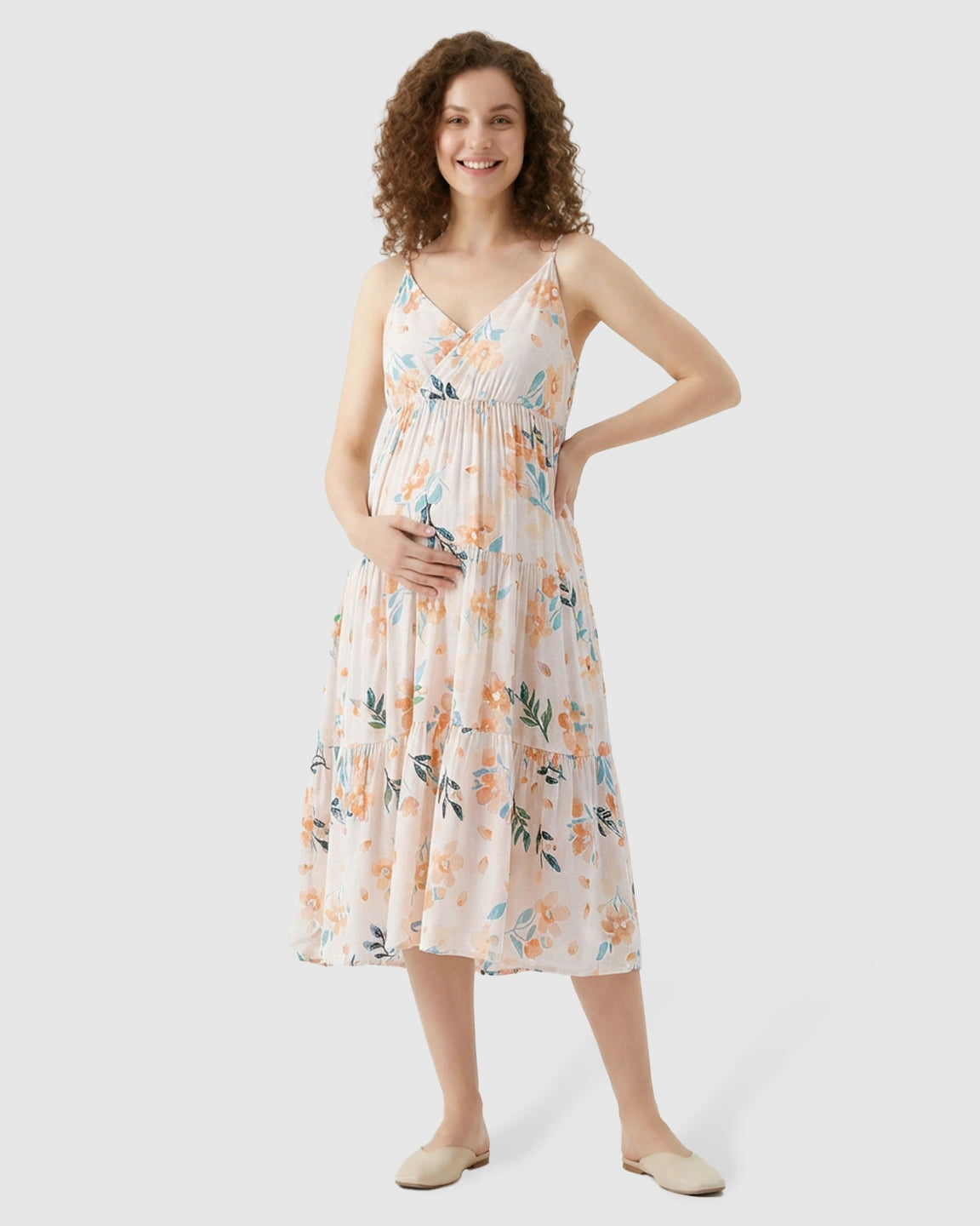 Ruffled Flowing Skirt Maternity Nightdress