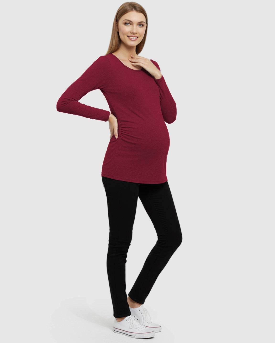 Side-Ruched Slim Fit Long Sleeve Maternity Top
