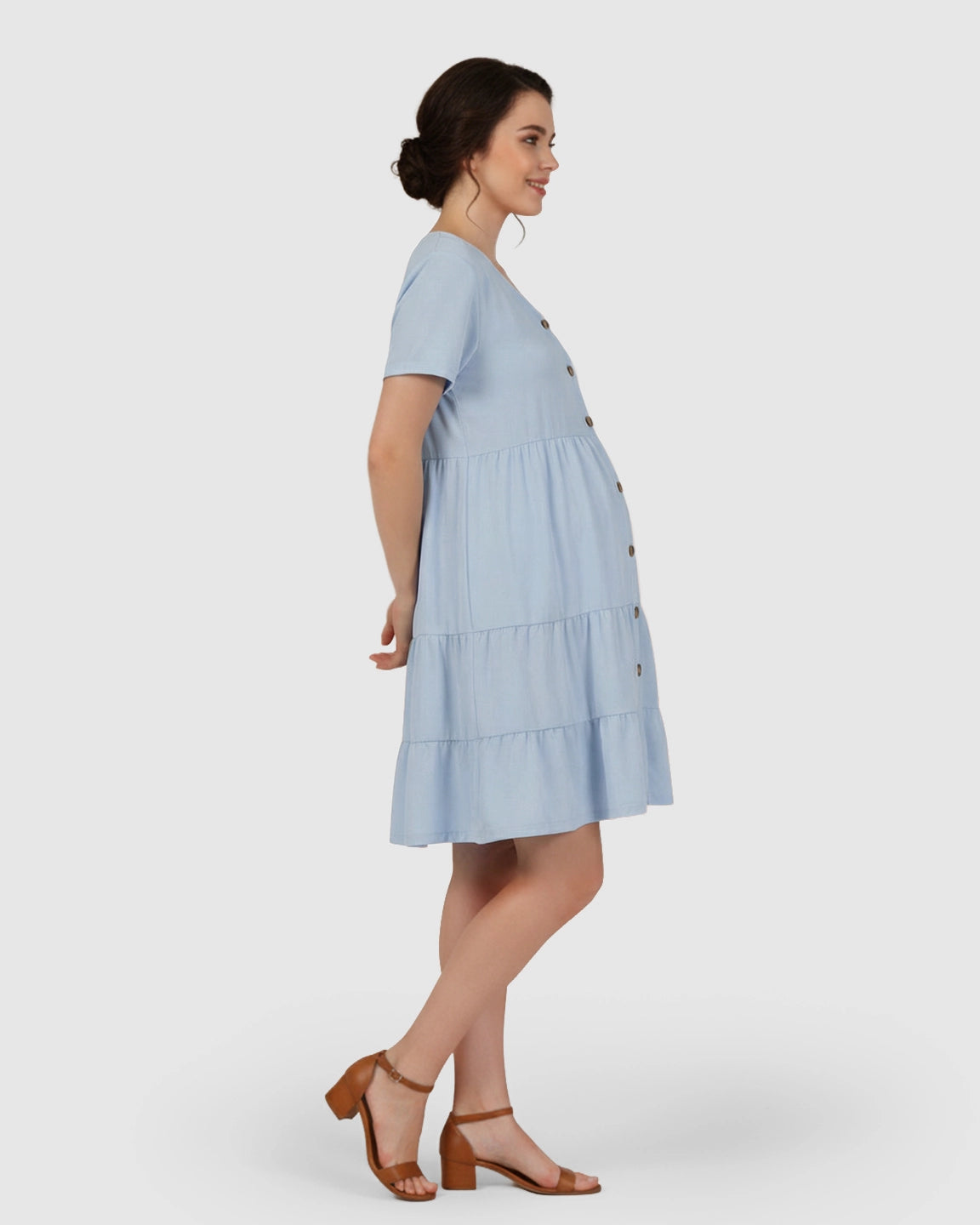 Button-Up Tiered Maternity Mini Dress