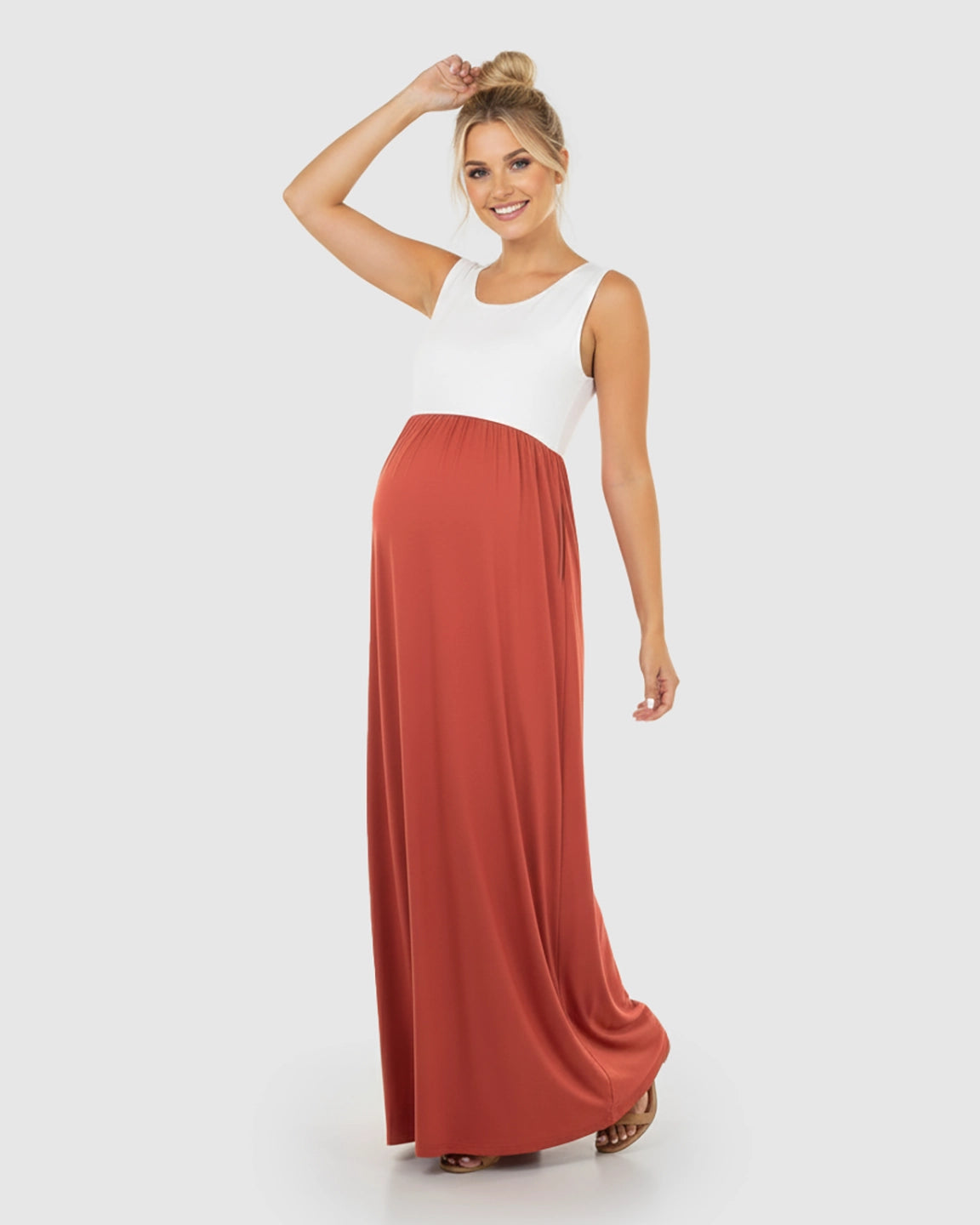 Colorblock High-Waisted Maternity Maxi Dress
