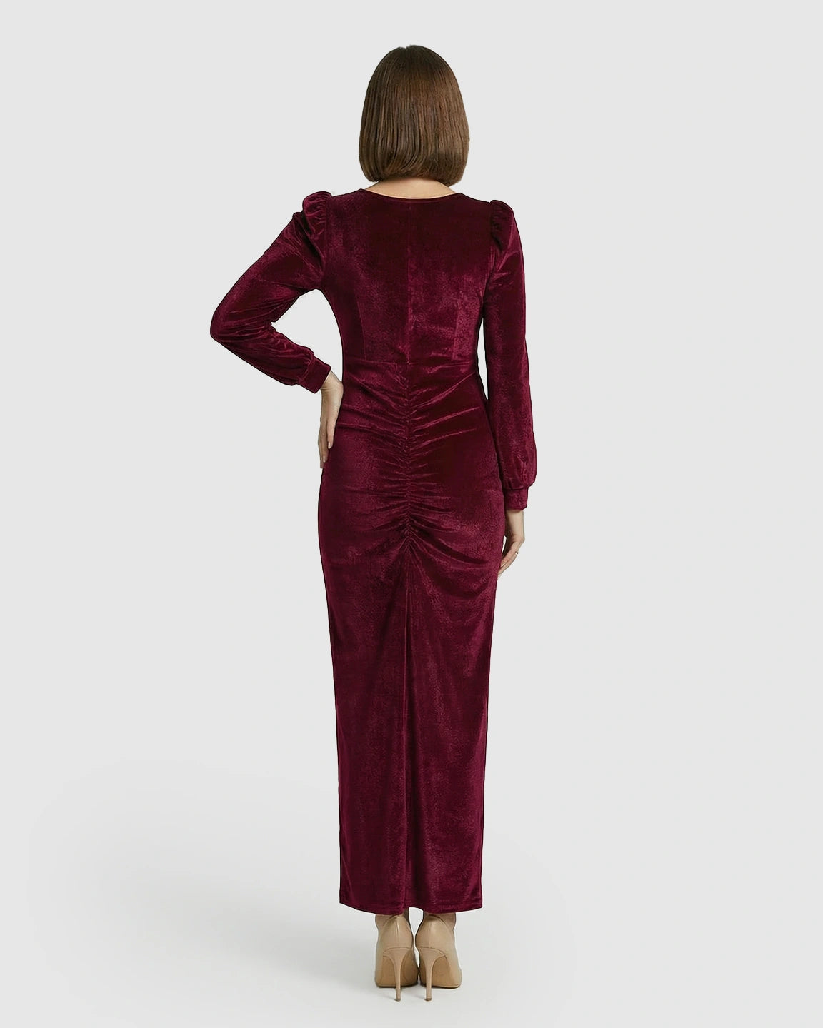 Puffed Velvet Sleeves Bodycon Maternity Evening Gown
