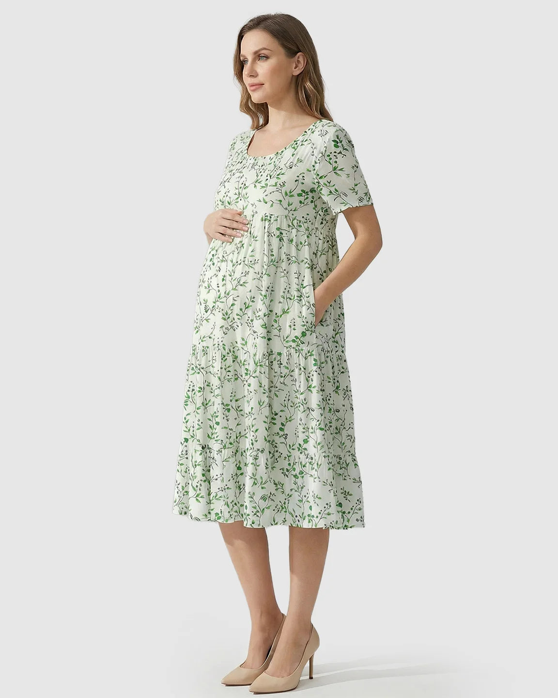 Empire Waist Tiered Maternity Midi Dress