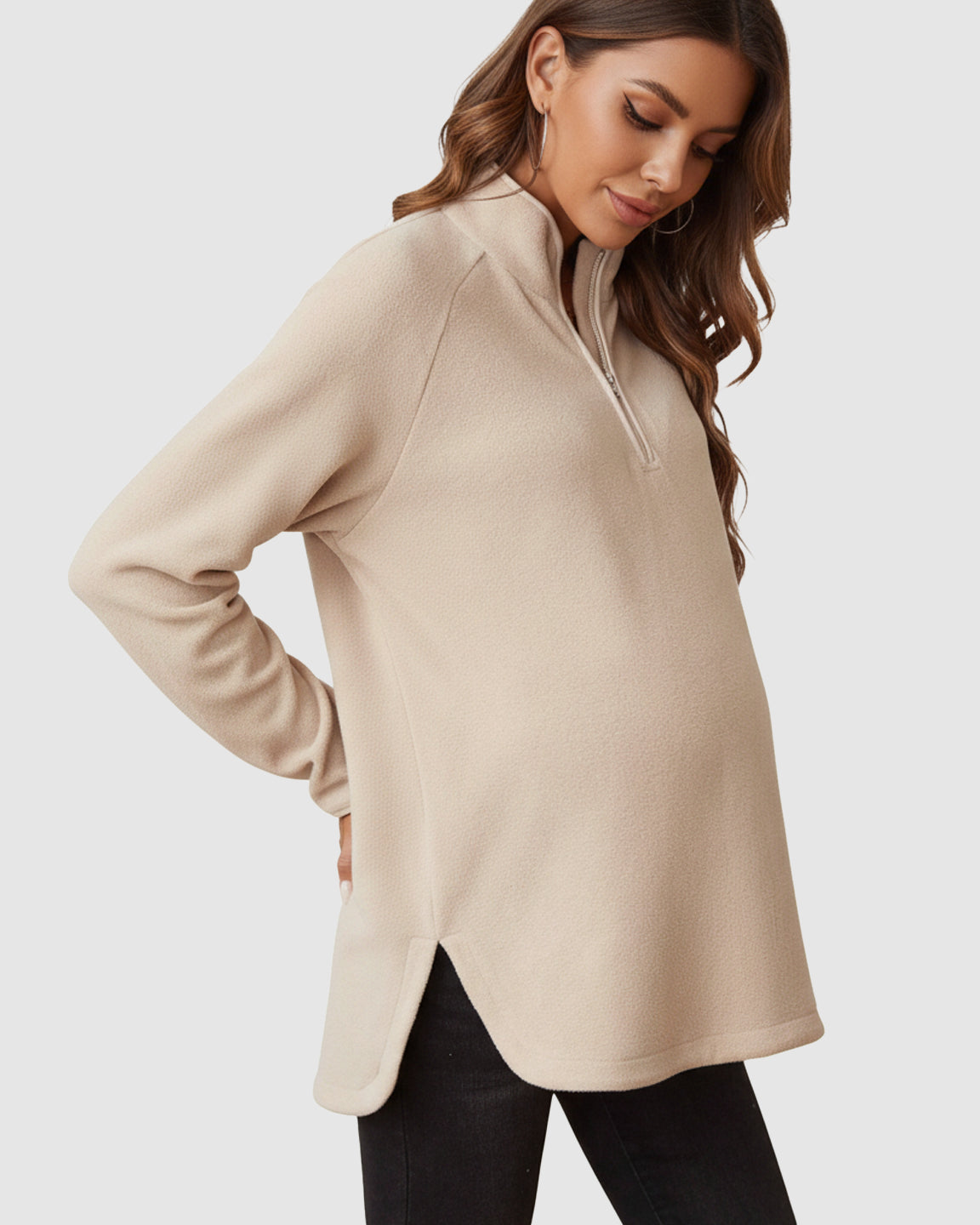 Half-Zip Long Sleeve Maternity Top