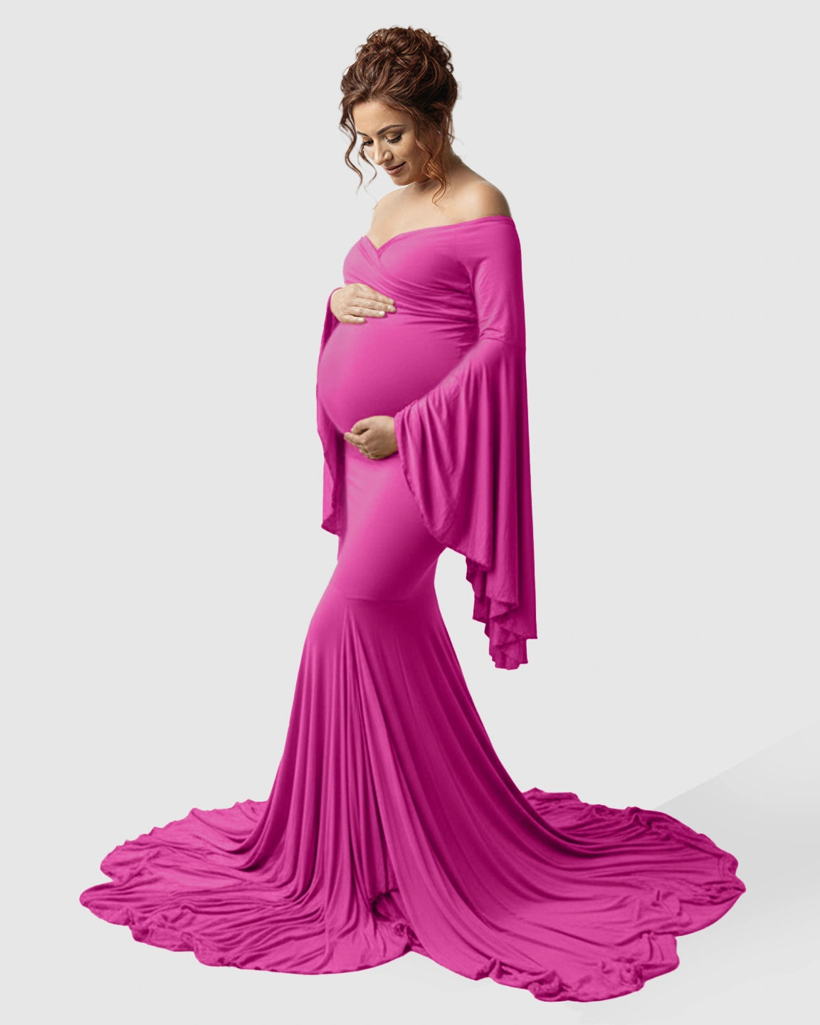 Flared Sleeve Fishtail Train Maternity Photoshoot Dress