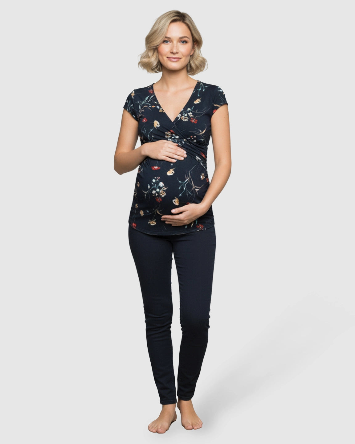 V-neck Floral Wrap Style Maternity & Nursing Top