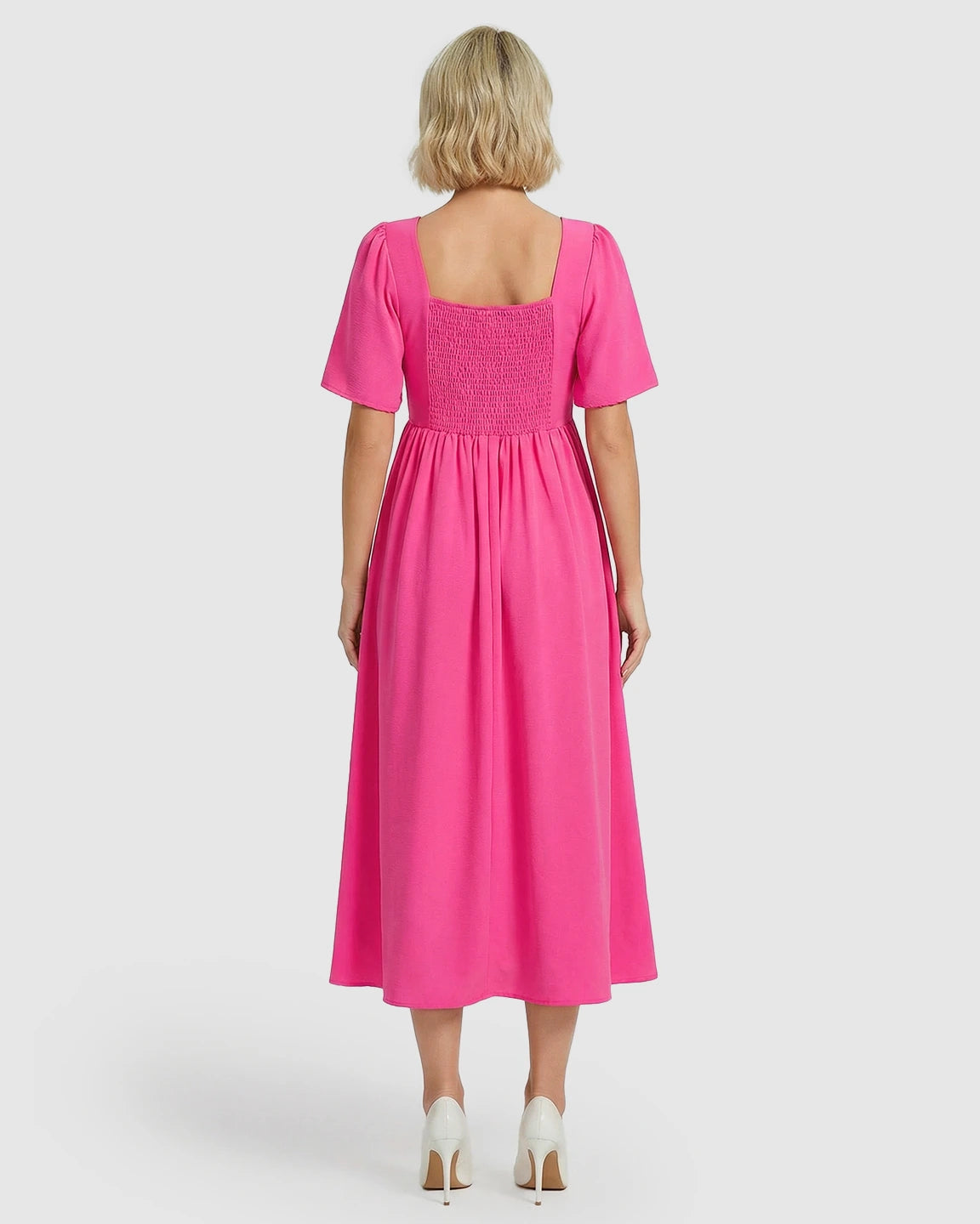 Shirred Ruffle Sleeve Swing Maternity Midi Dress