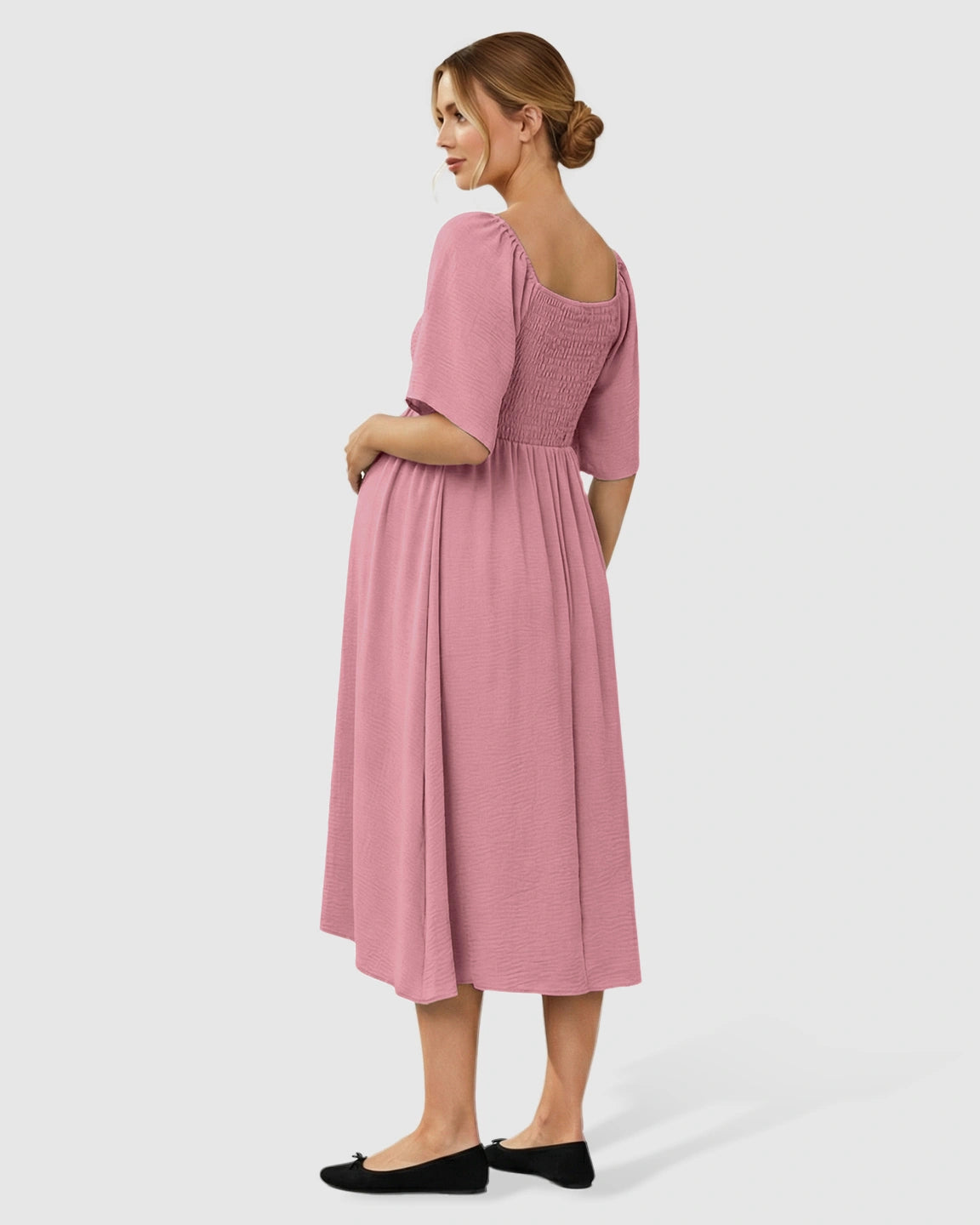 Tie-Knot Front Swing Silhouette Maternity Midi Dress