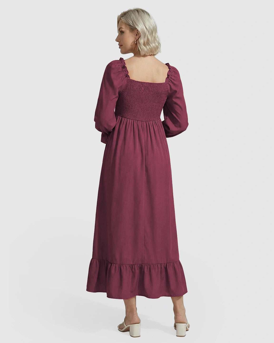 Ruffled Square-Neck Babydoll Maternity Maxi Dress