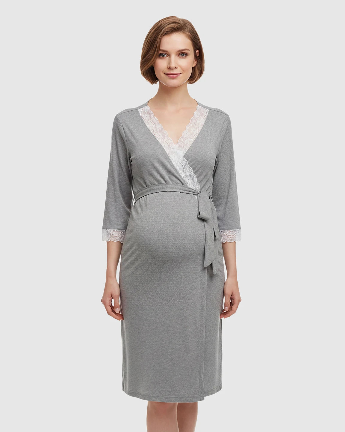 Lace Trim Wrap Maternity Robe
