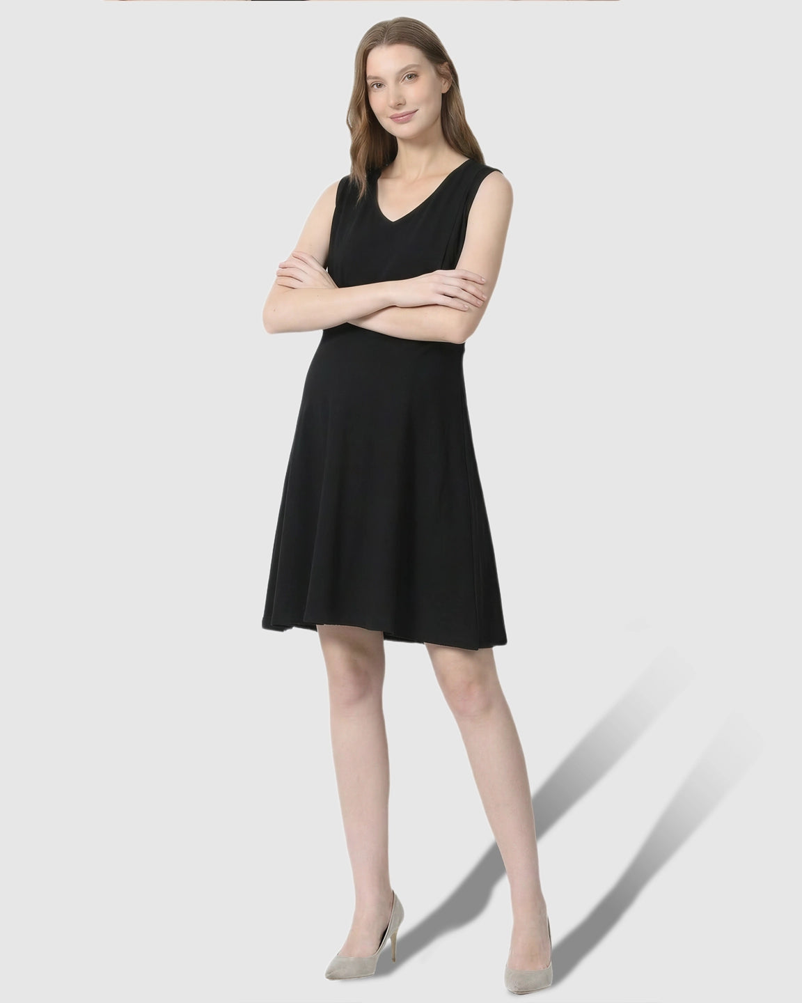 Zip-Up Nursing Access Minimalist Maternity Mini Dress