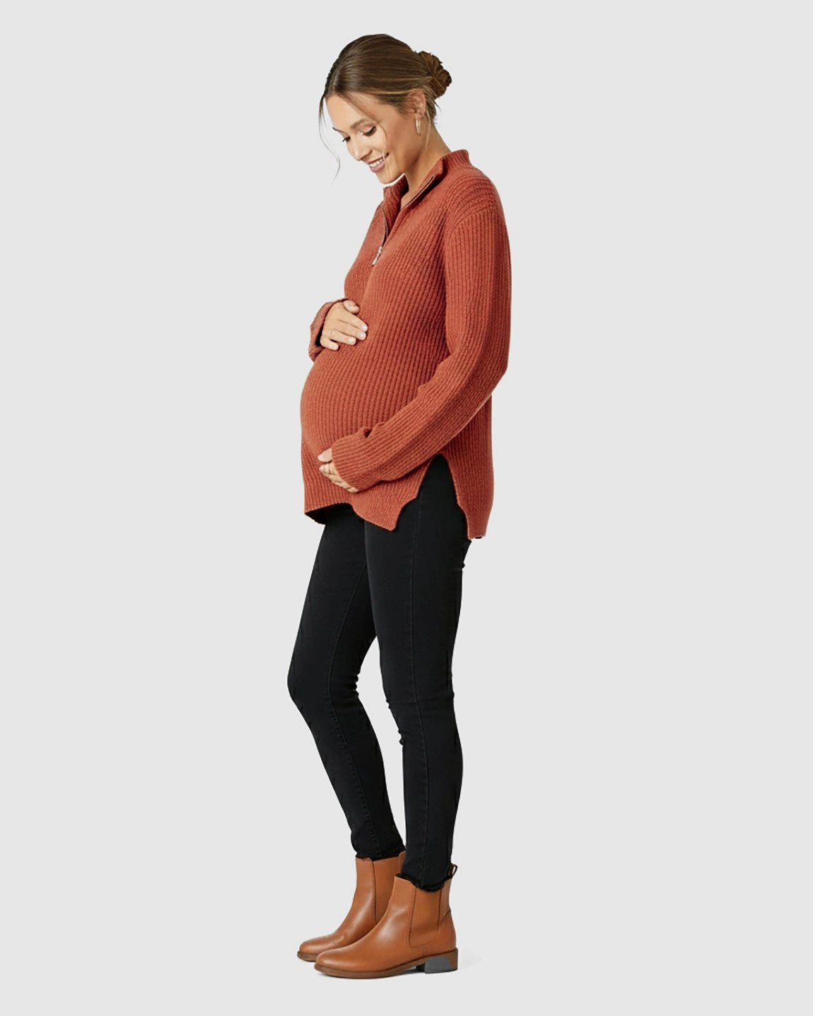 Ribbed Knit Half-Zip Maternity Sweater