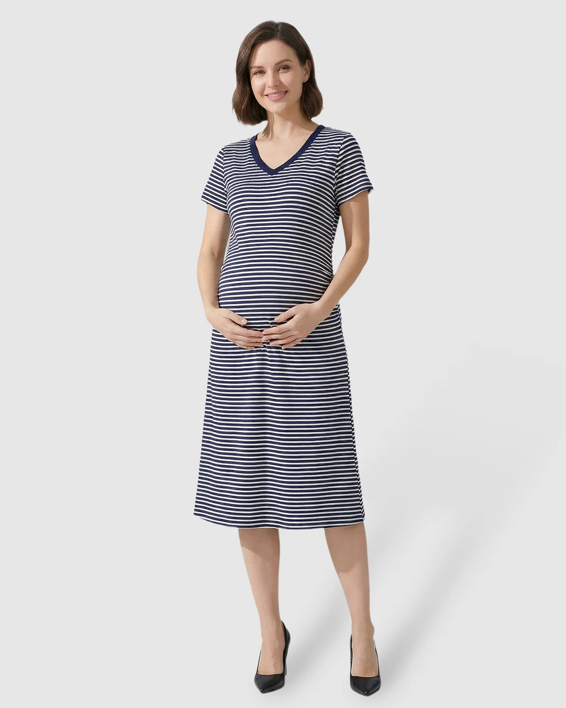 Striped V-Neck Straight Fit Maternity & Nursing Dress