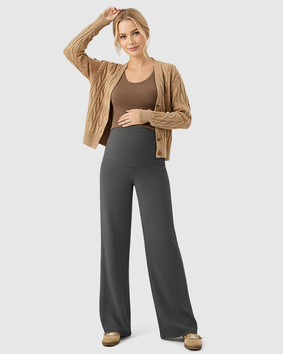 High Waist Wool Blend Wide-Leg Maternity Pants