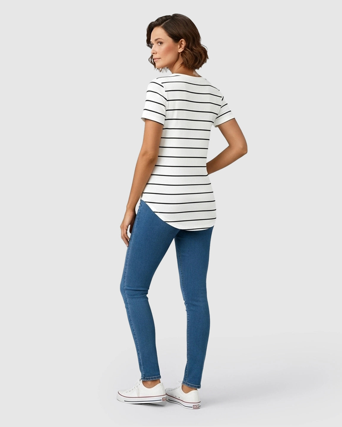 Striped Short-Sleeve Relaxed Fit Maternity Top
