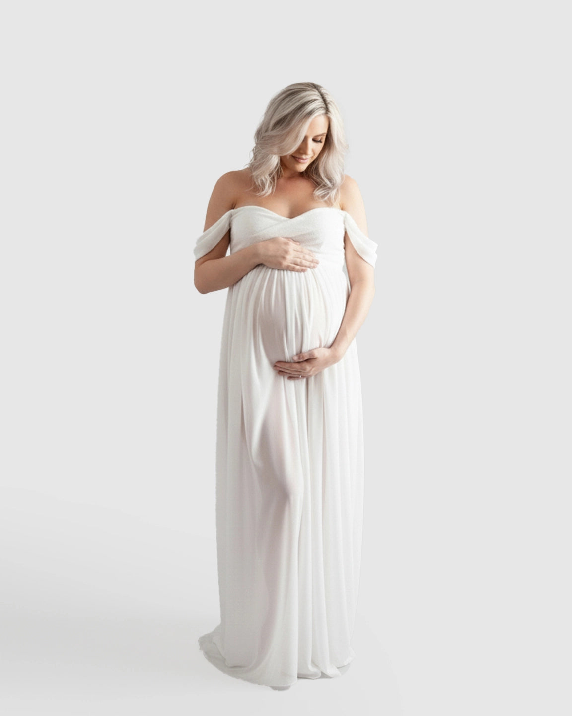 Off-Shoulder Flowing Maternity Photoshoot Gown