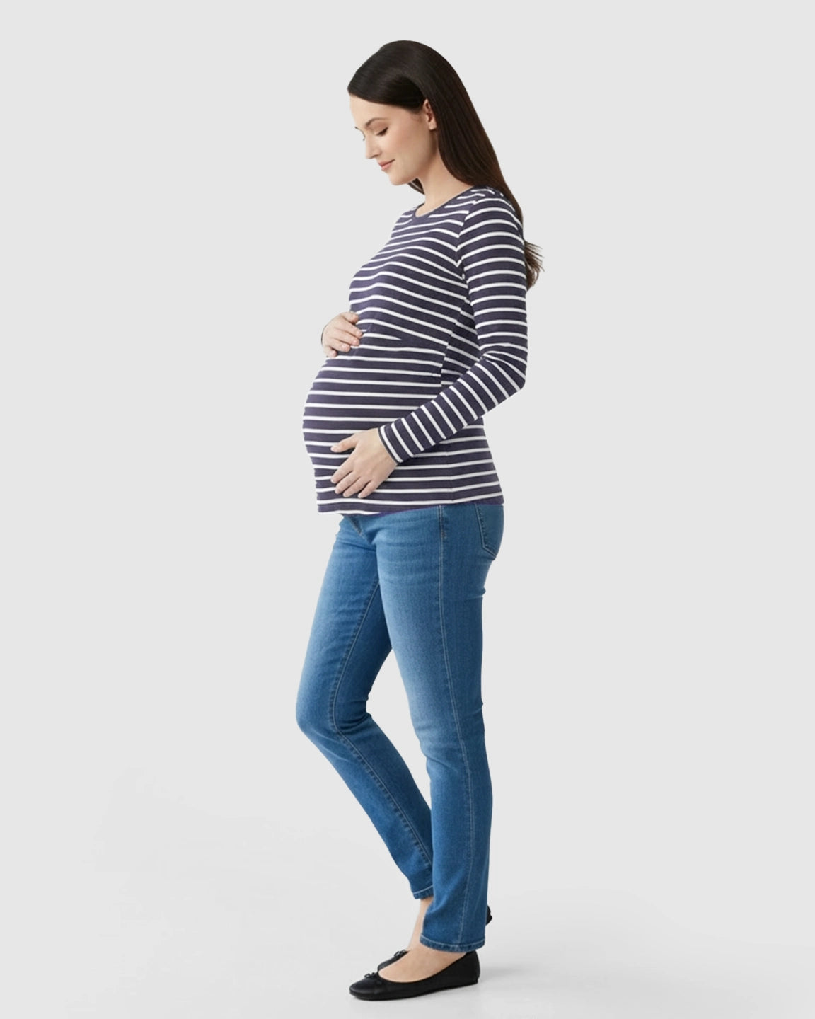 Long-Sleeve Striped Print Maternity & Nursing Top