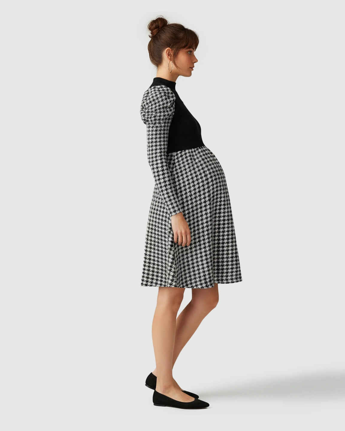 Houndstooth Pattern Elegant Maternity Short Dress