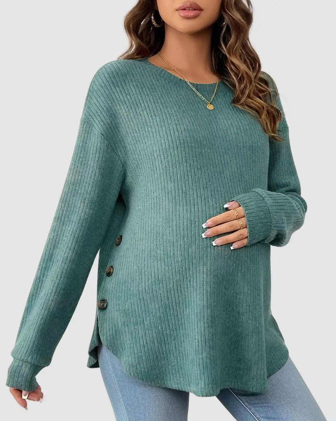Round Neck Long Sleeve Casual Maternity Sweatshirt