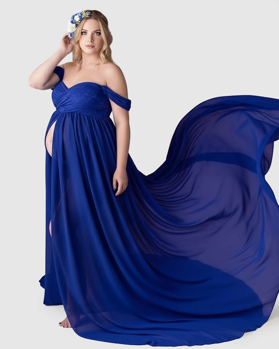 Extra-Long Train Ethereal Chiffon Maternity Gown