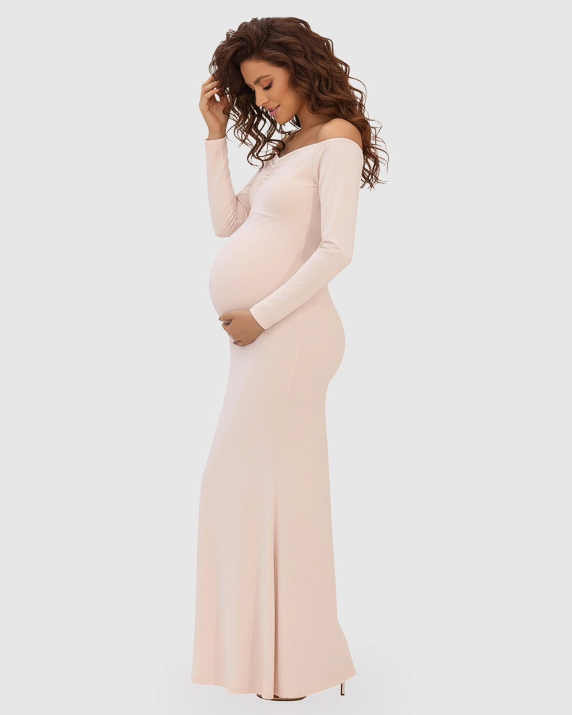 Off-Shoulder Fitted Bodice Maternity Maxi Dress