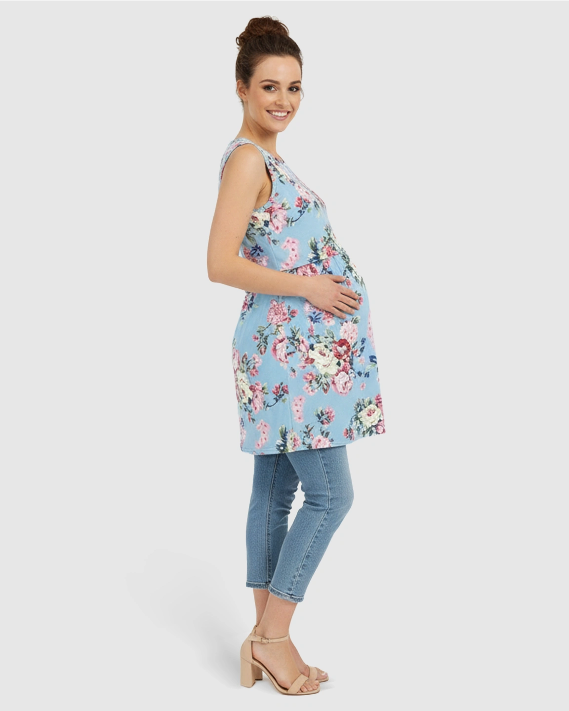 Sleeveless Floral Print Maternity & Nursing Top