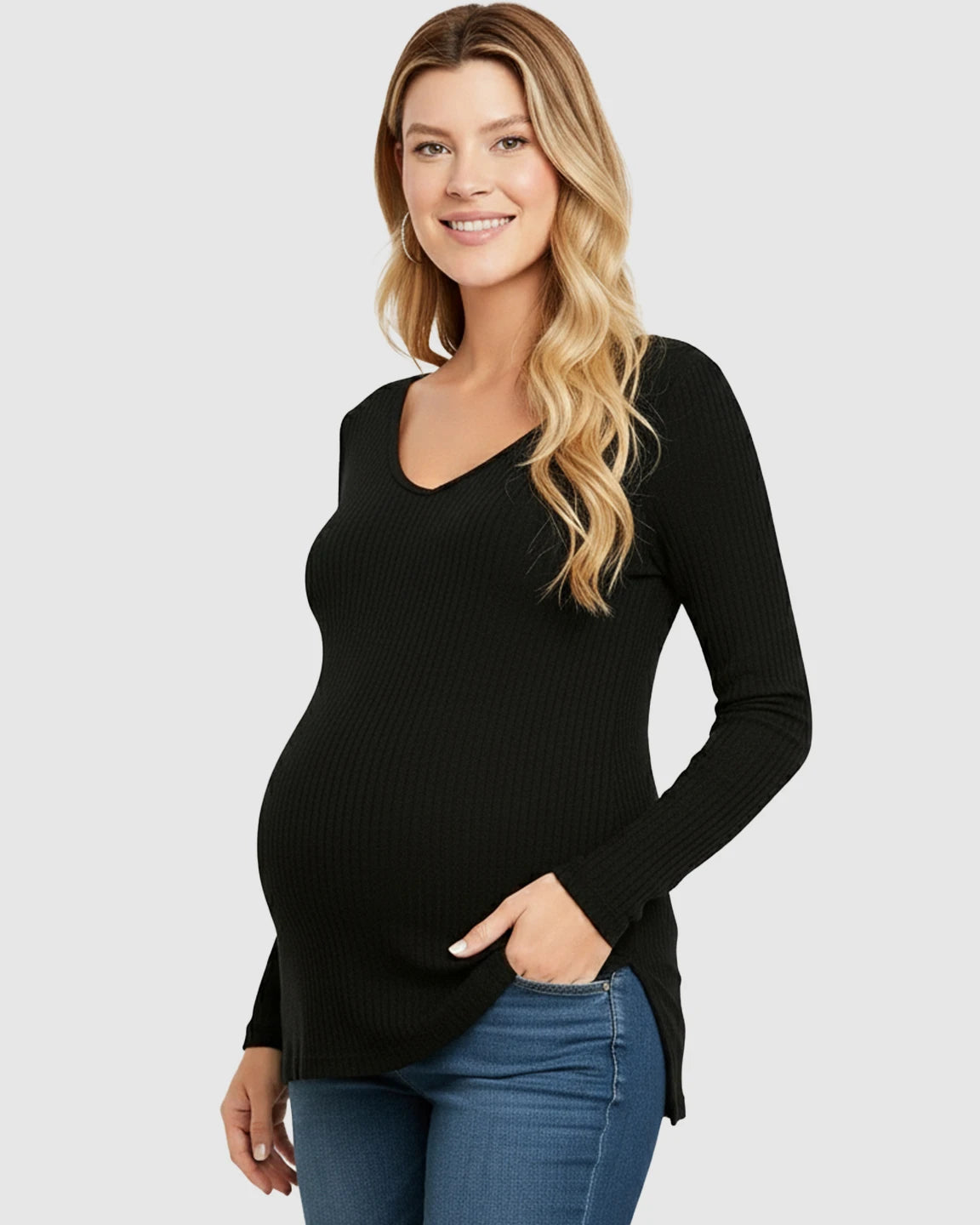 Ribbed Long Sleeve Maternity Top