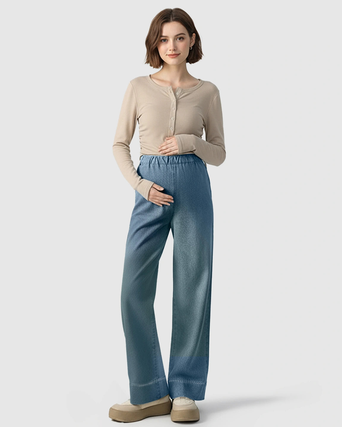 Adjustable Waist Wide-Leg Maternity Denim Pants