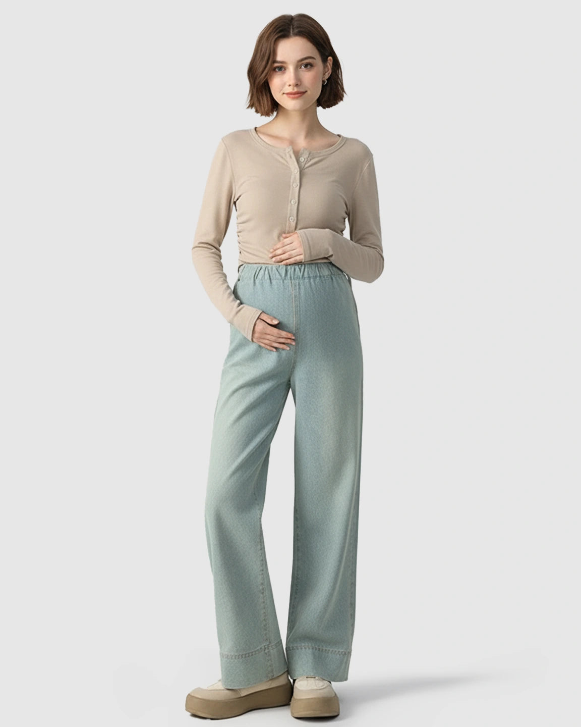 Adjustable Waist Wide-Leg Maternity Denim Pants