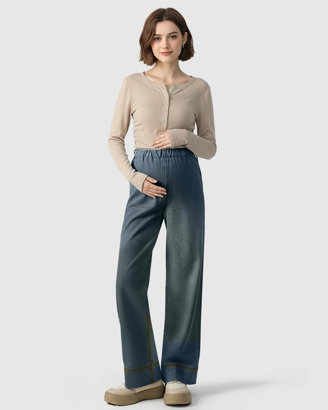 Adjustable Waist Wide-Leg Maternity Denim Pants