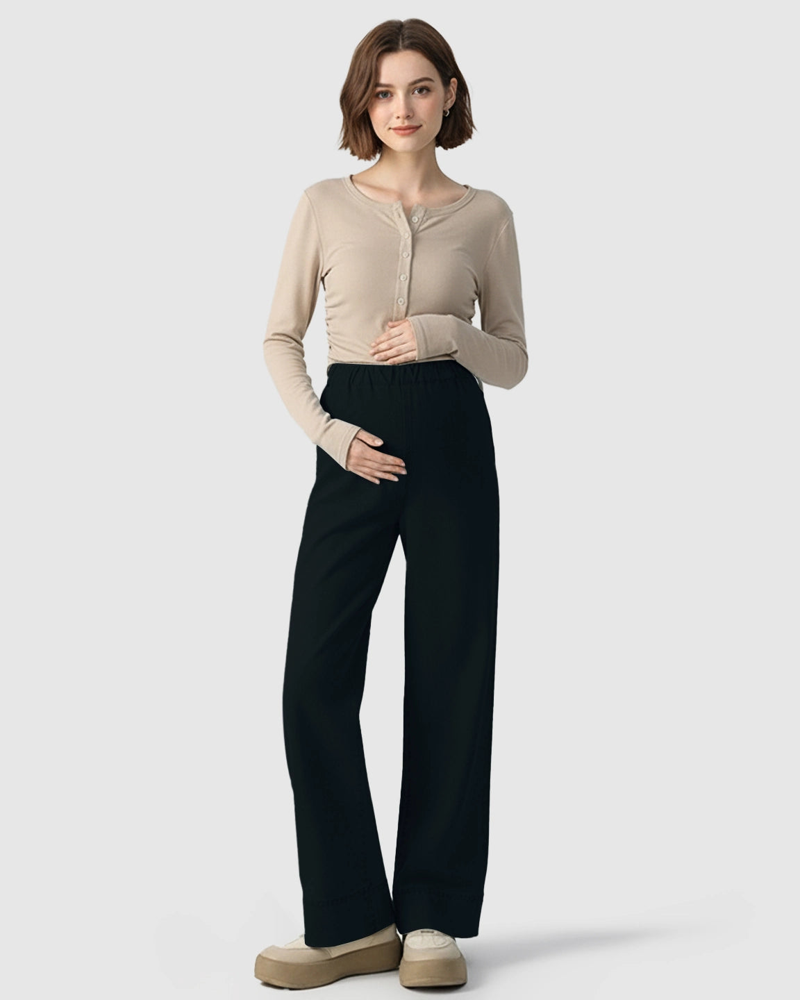 Adjustable Waist Wide-Leg Maternity Denim Pants