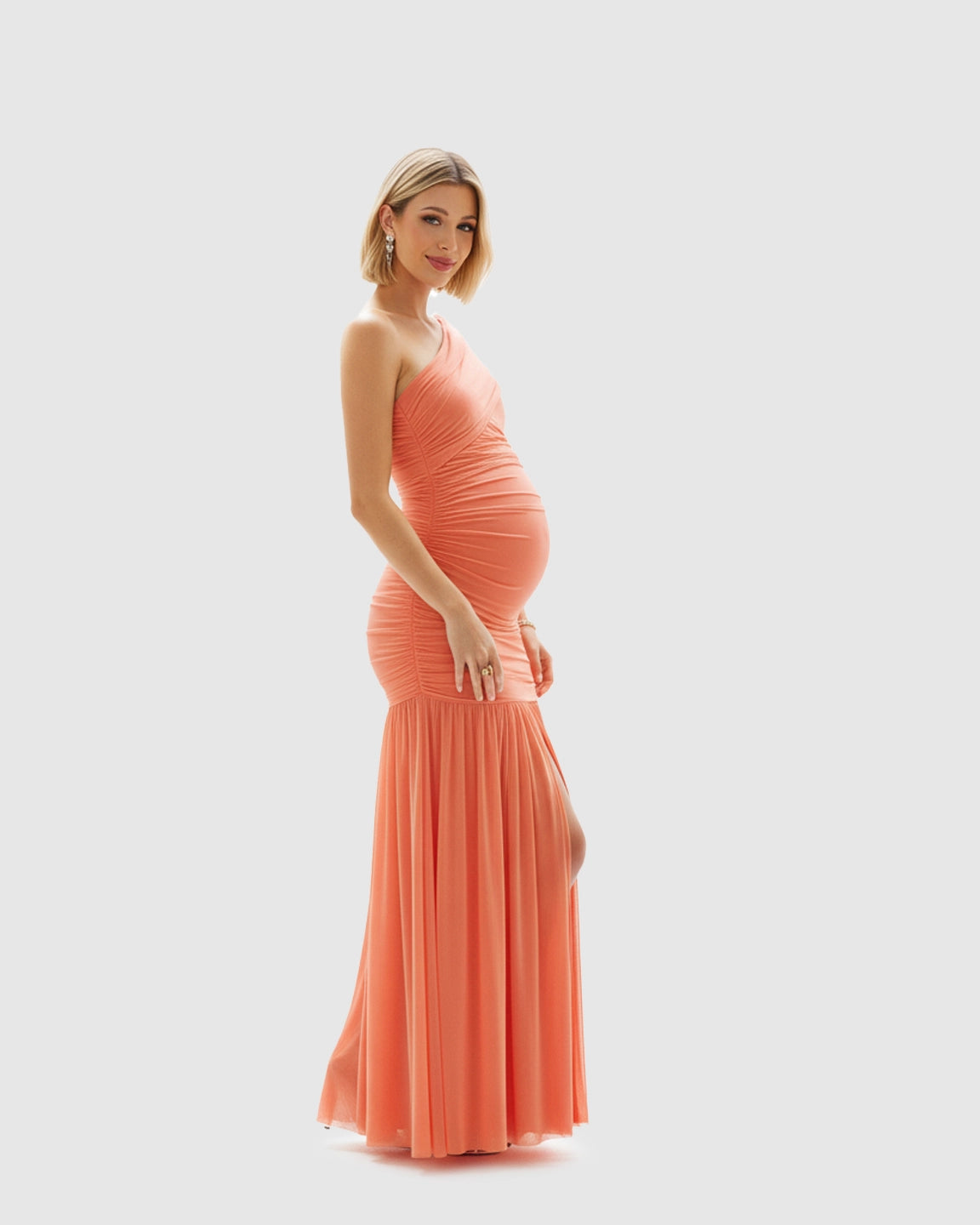 Ruched One-Shoulder Maternity Gown