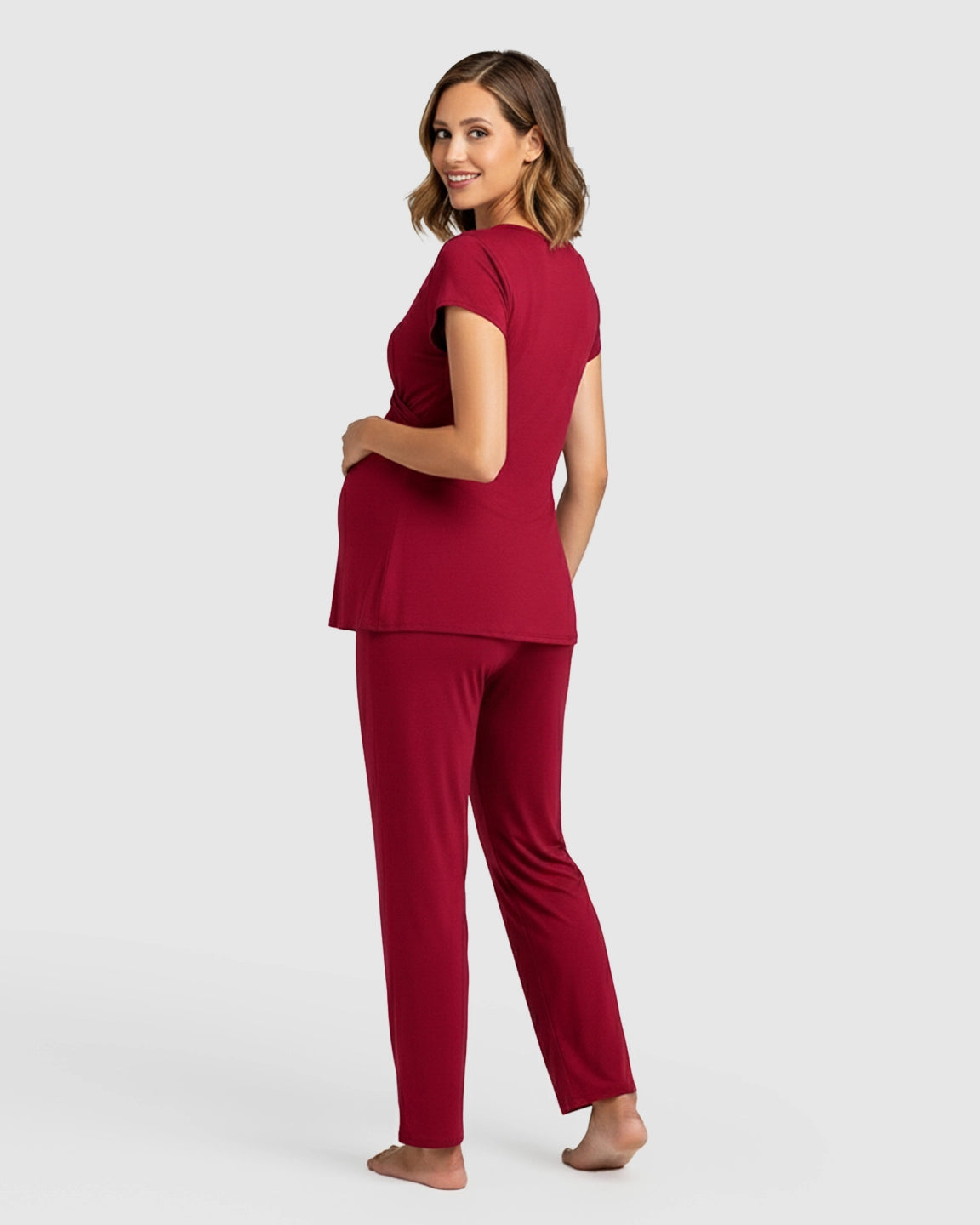 Wrap V-Neck Short-sleeve Maternity & Nursing Sleepwear Set