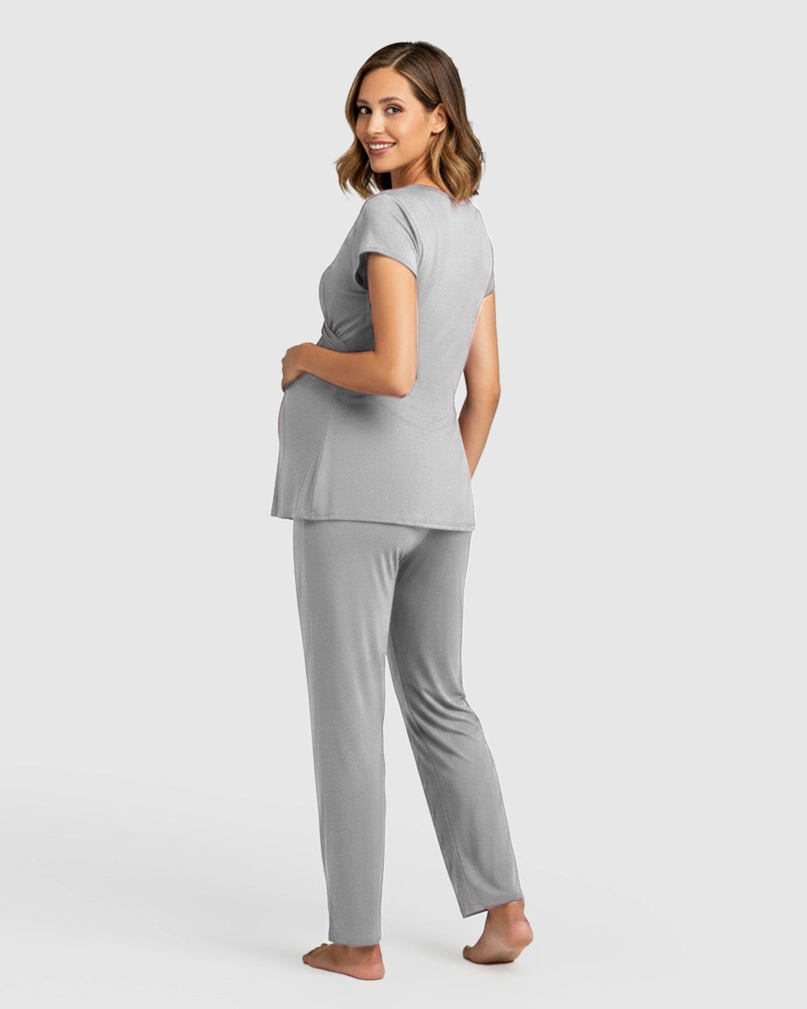 Wrap V-Neck Short-sleeve Maternity & Nursing Sleepwear Set