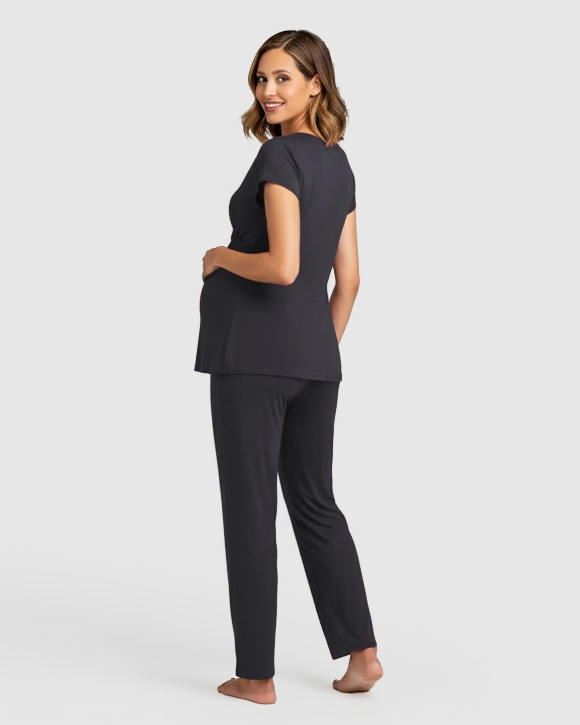 Wrap V-Neck Short-sleeve Maternity & Nursing Sleepwear Set