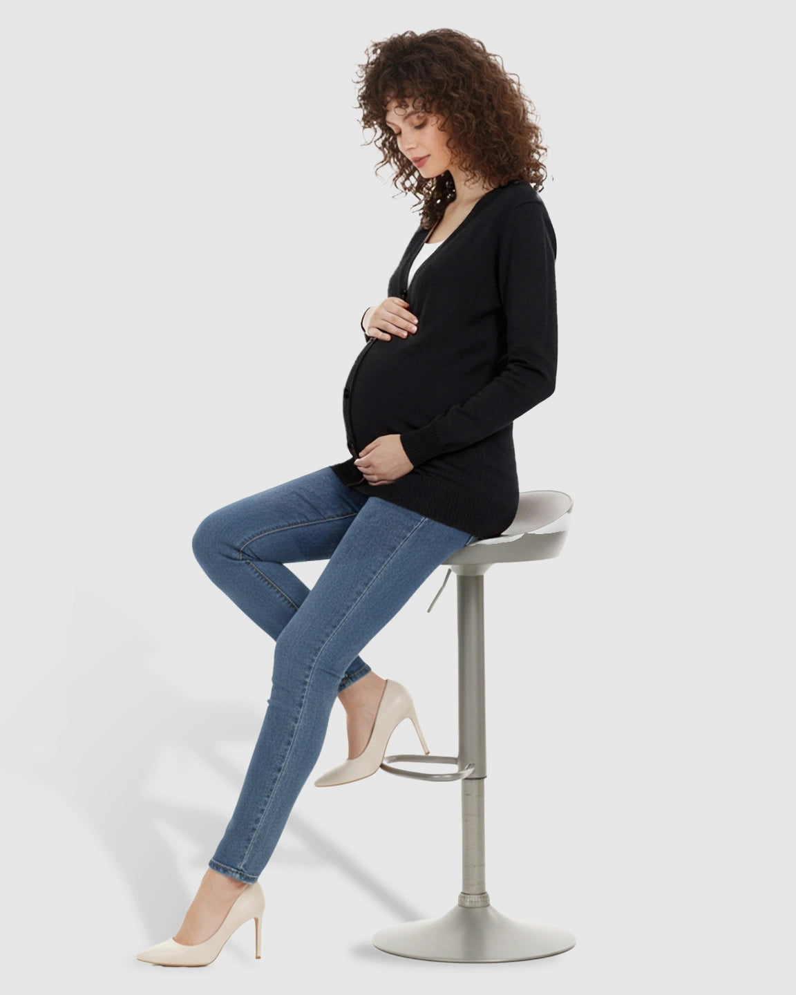 Button-Front V-Neck Maternity Cardigan