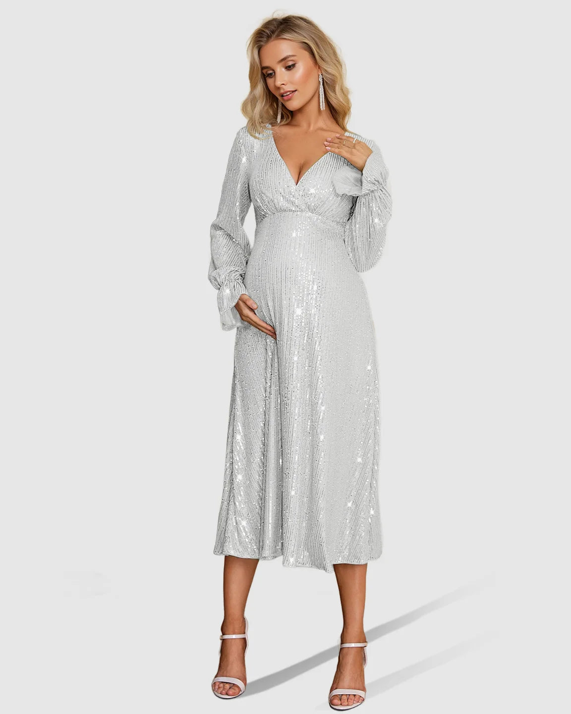 Fully Sequined Empire-Waist Maternity Midi Dress