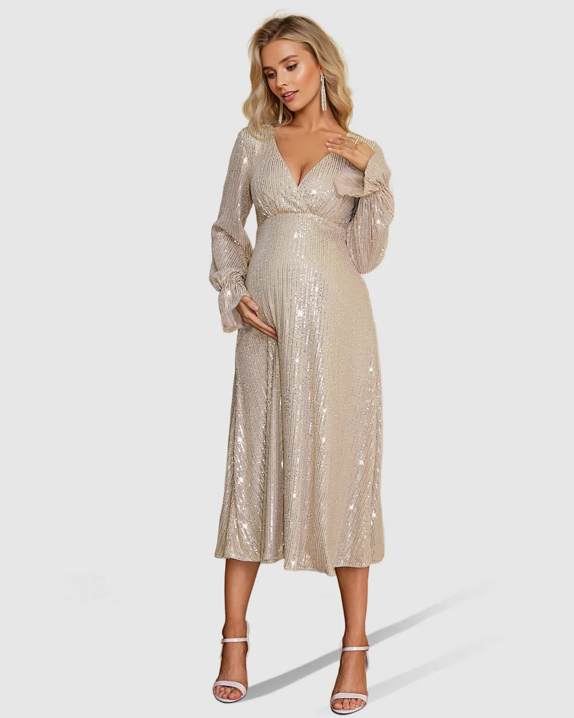 Fully Sequined Empire-Waist Maternity Midi Dress