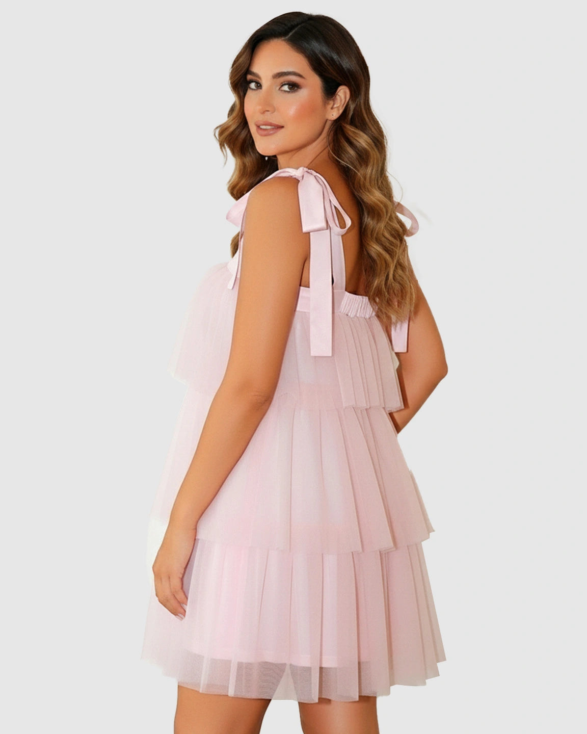 Bow-Tie Tulle Cake-Layer Maternity Mini Dress