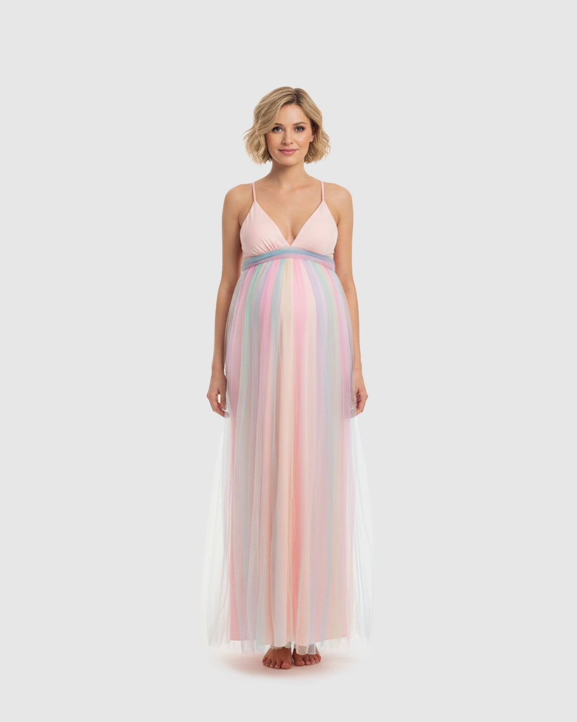 Cross-Back Rainbow Tulle Maternity Gown