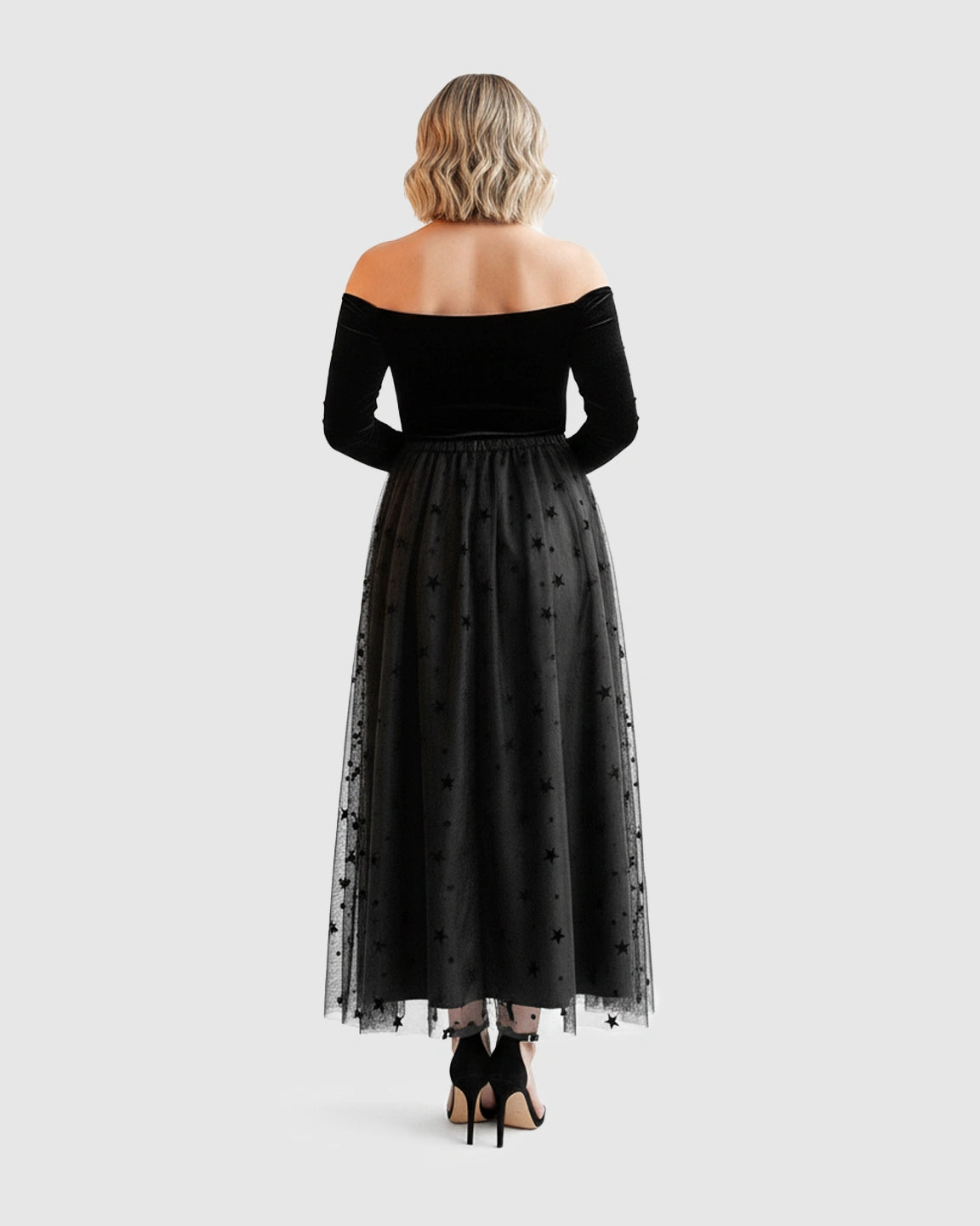 Star-Tulle Off-Shoulder Maternity Gown