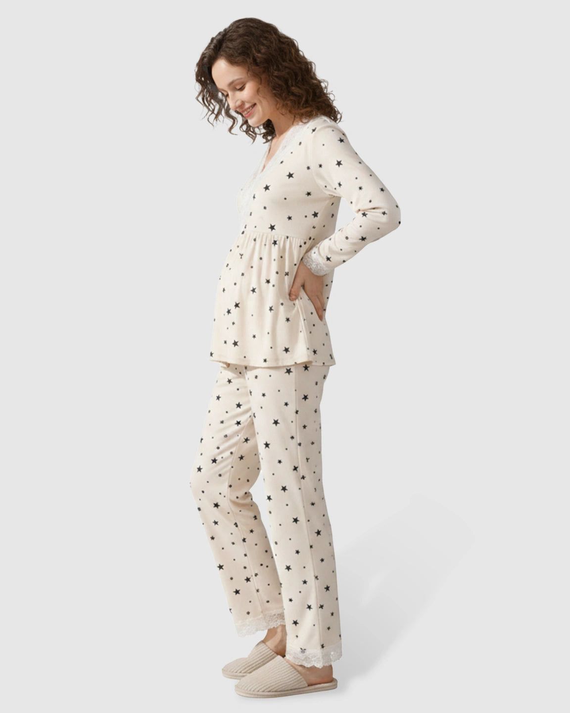 Modal-Soft Lace-Trim Maternity Sleepwear Set